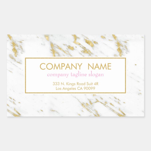 White Marble With Glitter Rectangular Sticker (Front)