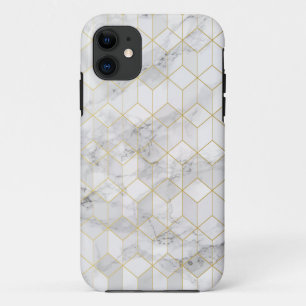 White Marble with Gold Cube Pattern iPhone 11 Case