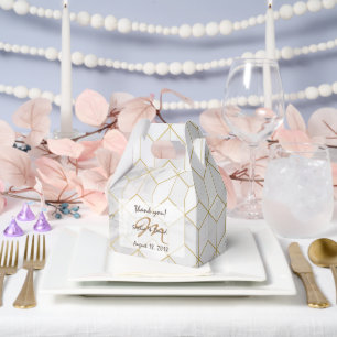 White Marble with Gold Cube Pattern + Monogram Favour Box