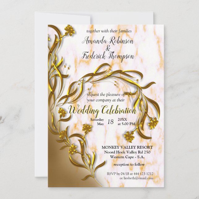 White marble with gold decor invitation (Front)