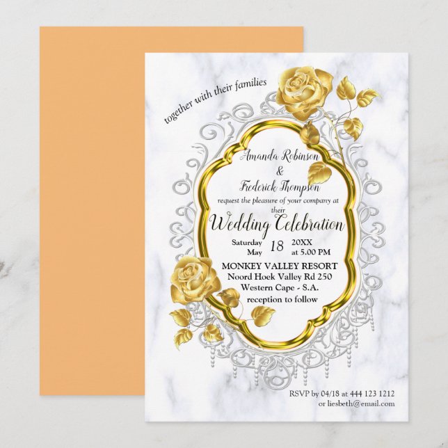 White marble with gold decor invitation (Front/Back)