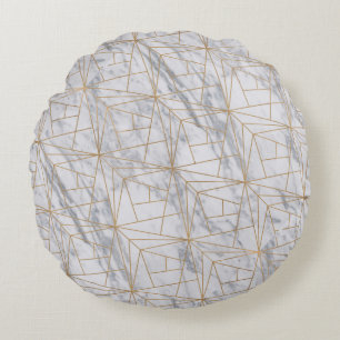 white marble with gold geometric inlay texture round cushion