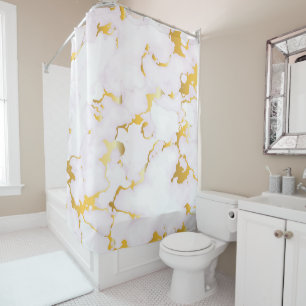 White Marble With Gold Shower Curtain
