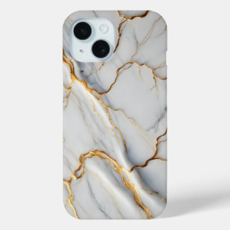 White Marble with Gold Veins iPhone 15 Case