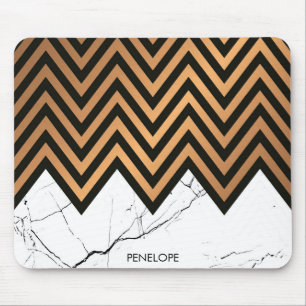White Marble With Golden Chevrons Mouse Pad