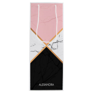 White Marble With Golden  Lines Wine Gift Bag