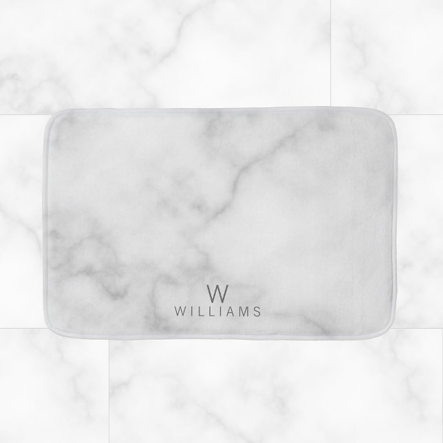 White Marble with Personalised Monogram and Name Bath Mat (Creator Uploaded)