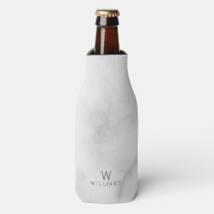 White Marble with Personalised Monogram and Name Bottle Cooler