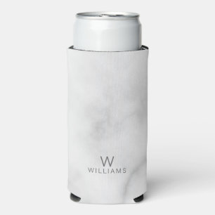 White Marble with Personalised Monogram and Name C Seltzer Can Cooler