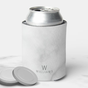 White Marble with Personalised Monogram and Name Can Cooler