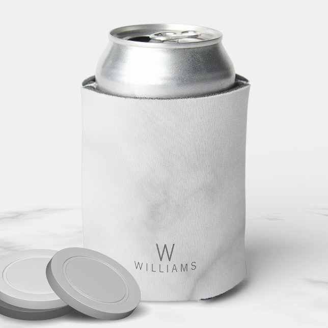 White Marble with Personalised Monogram and Name Can Cooler (Creator Uploaded)