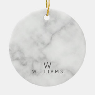 White Marble with Personalised Monogram and Name Ceramic Ornament