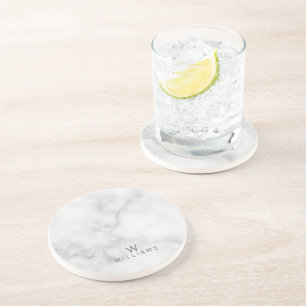 White Marble with Personalised Monogram and Name Coaster