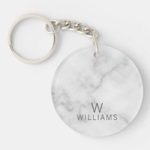 White Marble with Personalised Monogram and Name Key Ring