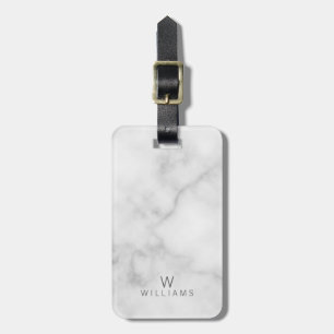White Marble with Personalised Monogram and Name Luggage Tag