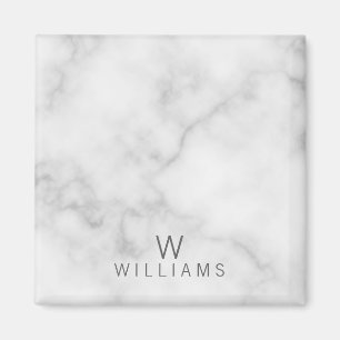 White Marble with Personalised Monogram and Name Magnet