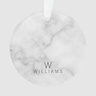 White Marble with Personalised Monogram and Name Ornament