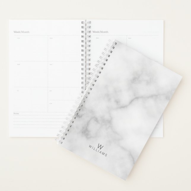 White Marble with Personalised Monogram and Name Planner (Display)