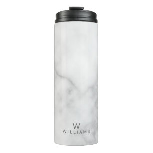 White Marble with Personalised Monogram and Name Thermal Tumbler