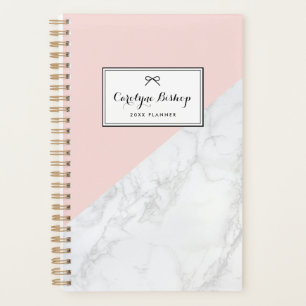 White Marble with Pink Accent Personalised Planner