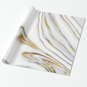 White Marbled With Gold Grain Wrapping Paper