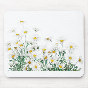 white margaret daisy horizontal watercolor paintin mouse pad