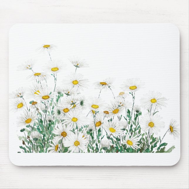 white margaret daisy horizontal watercolor paintin mouse pad (Front)
