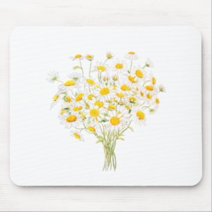 white Margaret daisy watercolor and ink bouquet Mouse Pad