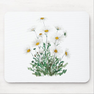 white Margaret daisy watercolor Mouse Pad