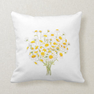 white Margaret daisy watercolor throw pillow