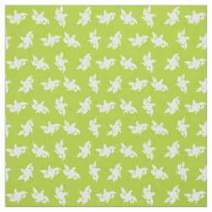 White Marigold Flower Silhouettes on Green Fabric