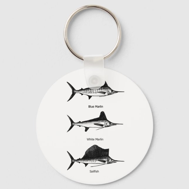 White Marlin - Blue Marlin - Sailfish Logo Key Ring (Front)