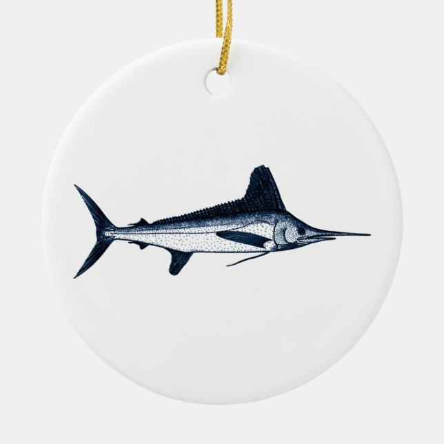 White Marlin Logo Ceramic Tree Decoration (Front)