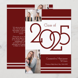 White Maroon School Colours Graduation Announcemen Invitation