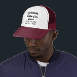 White & Maroon Trucker Hat Custom Gifts for Him<br><div class="desc">Custom Gifts for Him personalised White & Maroon Trucker Hat. Upload logo, photo, image, design and add your own text to make your own personalised birthday, Christmas, Father's Day, Valentine's Day celebration, office gifts for him (man, men, husband, boyfriend, father, dad, young man, son). GET BIG SAVINGS WITH MULTIPLE PURCHASE...</div>