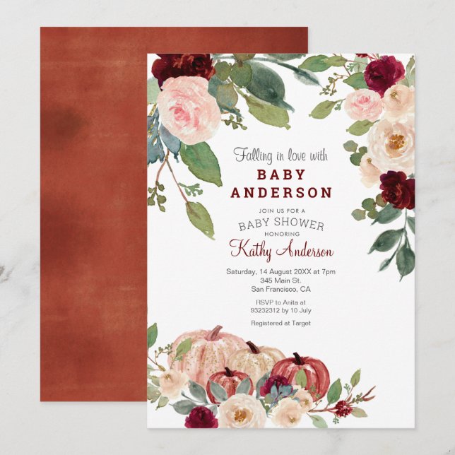 White Marsala Pumpkin Baby Shower Invitation (Front/Back)