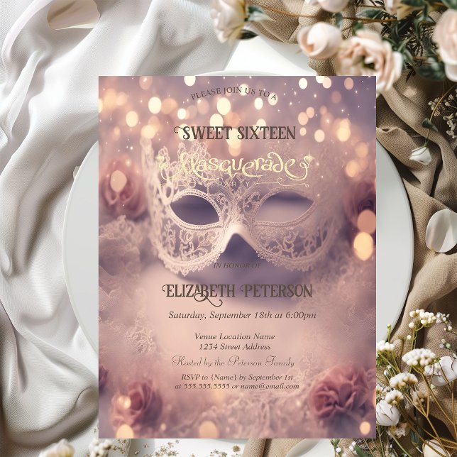 White Masque Diamonds Rose Gold Sweet 16   Invitation (Creator Uploaded)