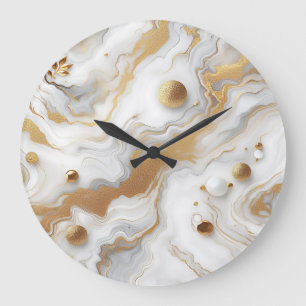 White & Matte Gold Marble Texture Background Desig Large Clock