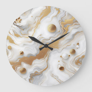 White & Matte Gold Marble Texture Background Desig Large Clock