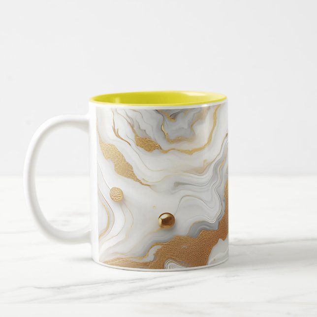 White & Matte Gold Marble Texture Background Desig Two-Tone Coffee Mug (Left)