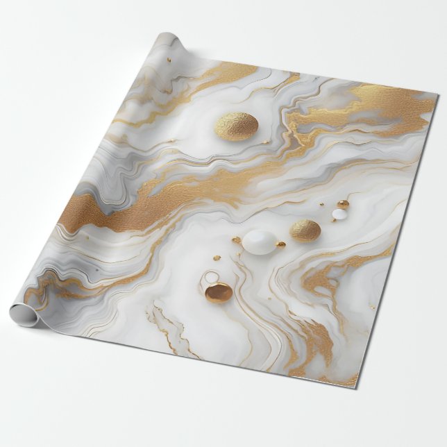 White & Matte Gold Marble Texture Background Desig Wrapping Paper (Unrolled)