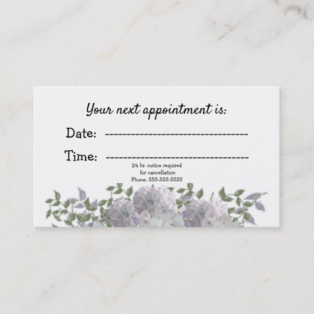 White Mauve Floral Medical Appointment Card (Front)