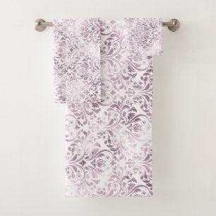 WHITE MAUVE VINTAGE INSPIRED BATHROOM TOWEL SET