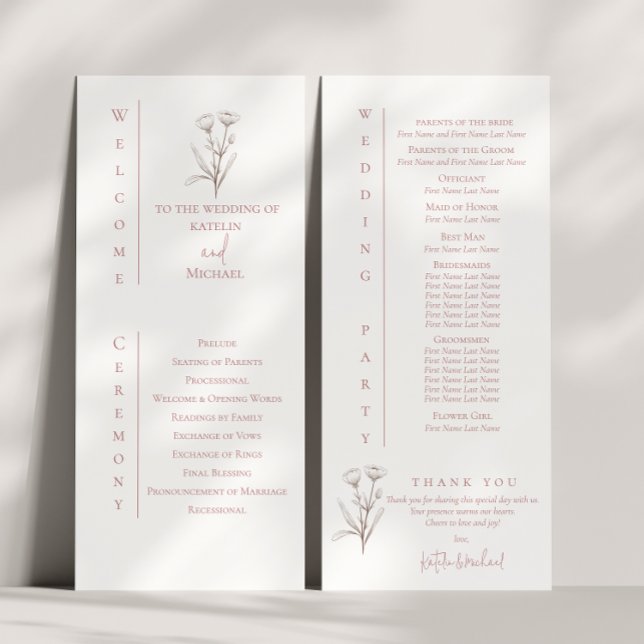 White & Mauve Wedding Ceremony Program (Creator Uploaded)