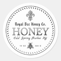 White Mediaeval Fleur De Lis Honey Label with Bee