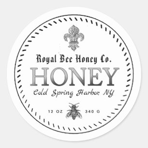 White Mediaeval Fleur De Lis Honey Label with Bee