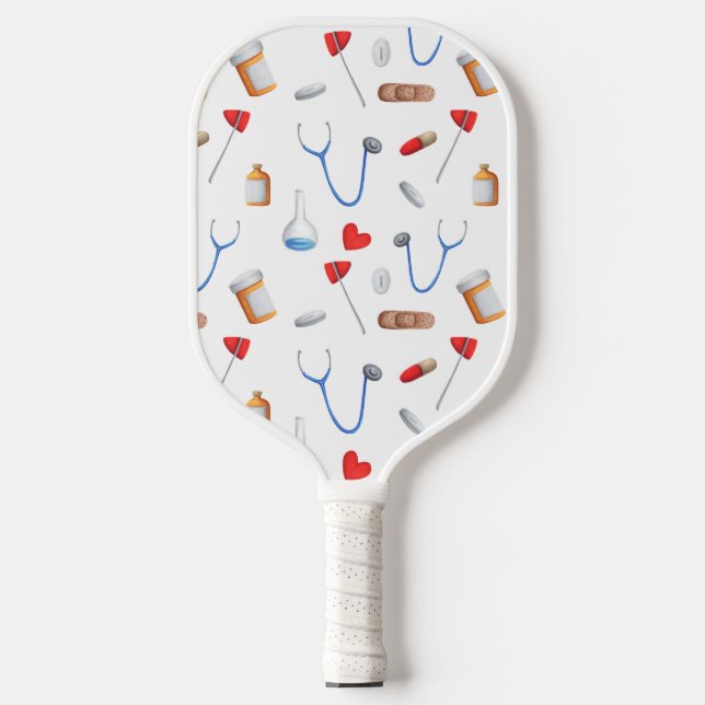 White Medical Pattern Pickleball Paddle (Front)