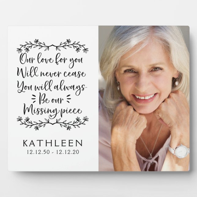 White Memorial Typography Photo Keepsake Plaque (Front)