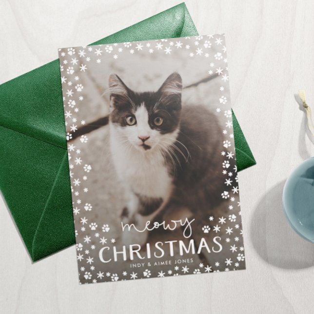 White Meowy Christmas Pet Lover Holiday Photo Card (Creator Uploaded)
