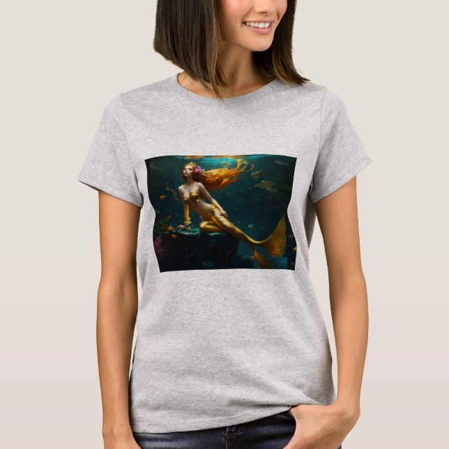 White Mermaid Printed Short Sleeve T-Shirt Girls  (Front)
